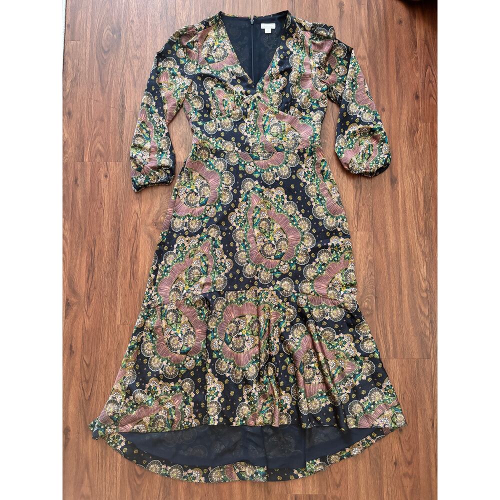 J. Crew Point Sur Paisley Satin Hi/Lo Maxi Boho Dress Gown size 8